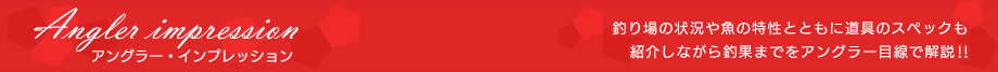アングラー・インプレッション 釣り場の状況や魚の特性とともに道具のスペックも紹介しながら釣果までをアングラー目線で解説!!