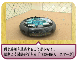 ���ڂ���Ă���R�W�̃J�������Z���T�[�@�\�ŋ�Ԃ�F���B�����ꏊ��ʉ߂��邱�Ƃ����Ȃ��A�����悭�|�����ł���uTOSHIBA�@�X�}�[�{�v