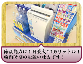 除湿能力は１日最大11.5リットル！梅雨時期の心強い味方です！
