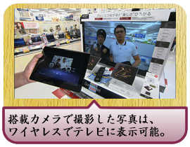 搭載カメラで撮影した写真は、ワイヤレスでテレビに表示可能。