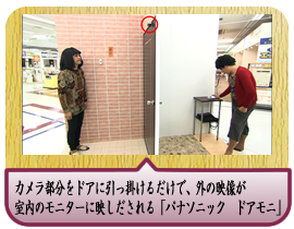 カメラ部分をドアに引っ掛けるだけで、外の映像が室内のモニターに映しだされる「パナソニック　ドアモニ」