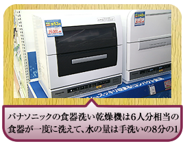 パナソニックの食器洗い機は６人分相当の食器が一度に洗えて、水の量は手洗いの８分の１