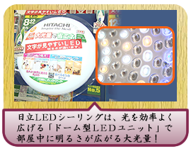 日立LEDシーリングは、光を効率よく広げる「ドーム型LEDユニット」で部屋中に明るさが広がる大光量！