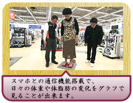 スマホとの通信機能搭載で、日々の体重や体脂肪の変化をグラフで見ることが出来ます。