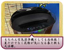 もちろん空気清浄機としても高性能！夏だけでなく花粉が気になる春と秋も大活躍。