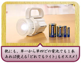 他にも、単一から単四どの電池でも１本あれば使える「どれでもライト」もオススメ！