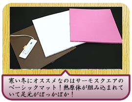 寒い冬にオススメなのはサーモスクエアのベーシックマット！熱原体が組み込まれていて足元がぽっかぽか！